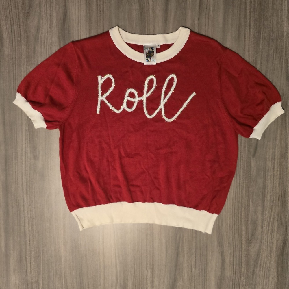 Queen of Sparkles University Alabama Roll Tide Short Sleeve Sweater Preppy Sz M